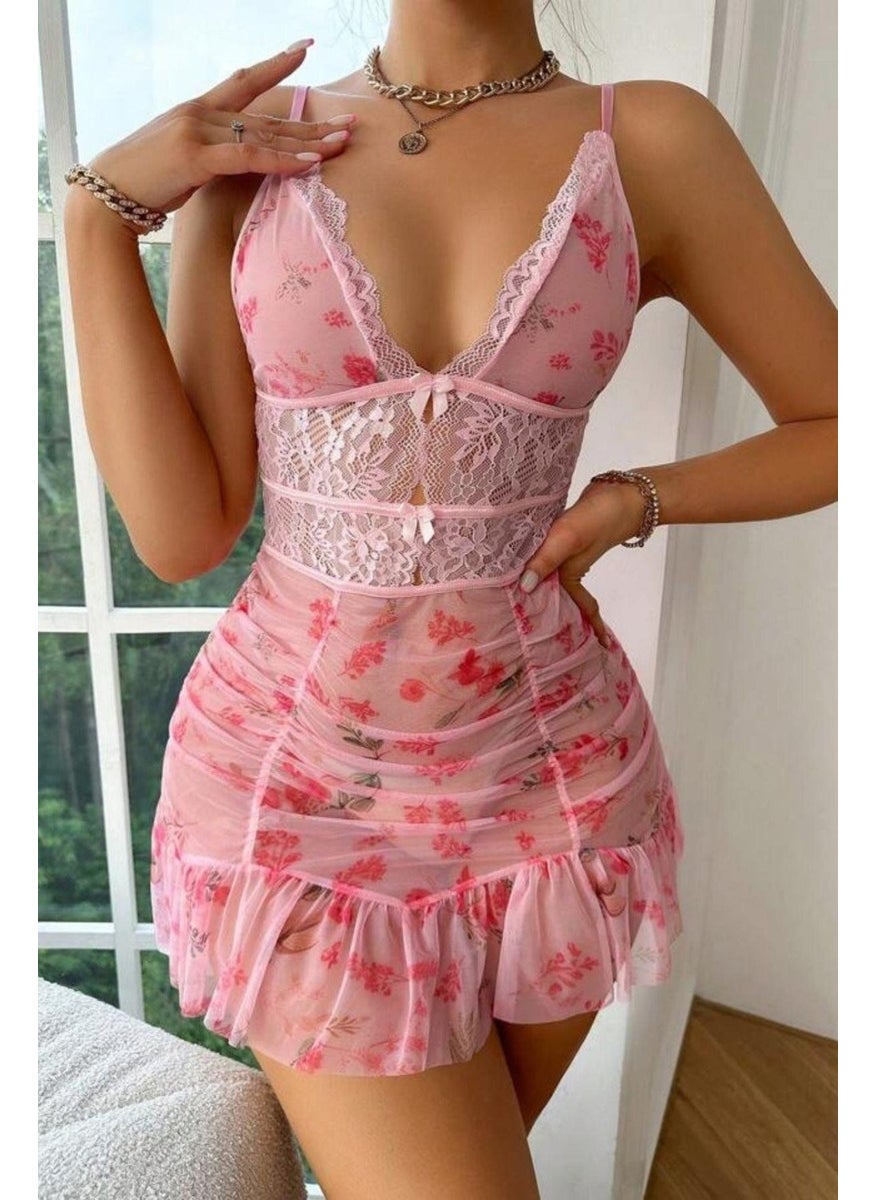 Bella Notte Pink Deep Neck Nightgown  - Image 1