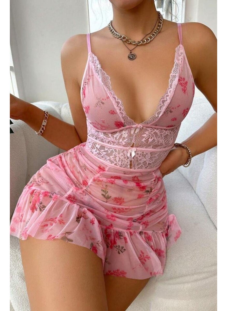 Bella Notte Pink Deep Neck Nightgown  - Image 3
