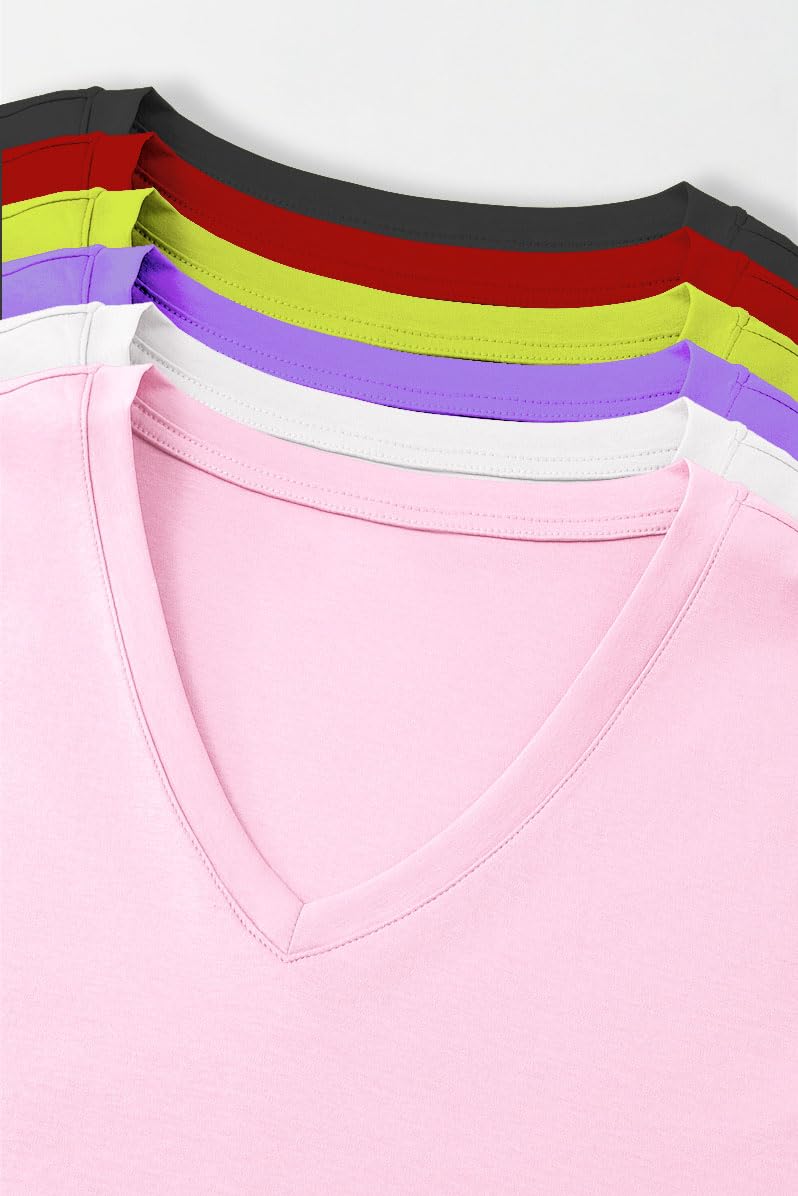 BJY 100% Cotton White V Neck Short Sleeve T Shirts for Women, Plain T-Shirtï¼ŒBasic Tees - Image 5