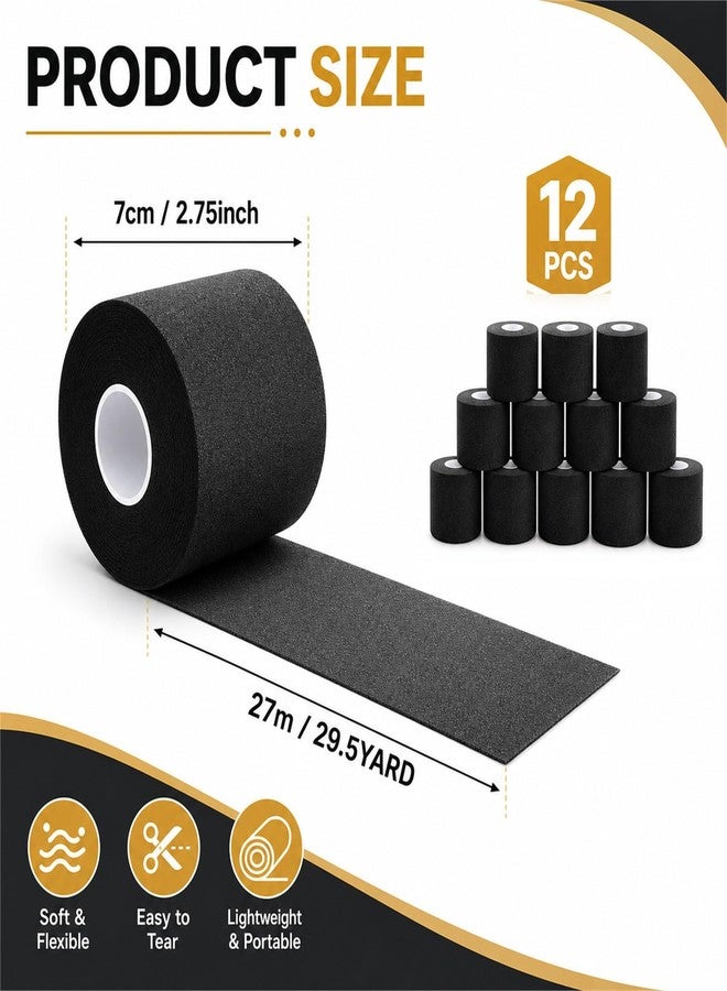 LOLYSIC 12 Pcs Foam Pre Wrap Athletic Tape 2.75" x 30 Yards Black Breathable PU Foam Sports Wraps for Running, Hiking, Hair Protection, Ankle, Wrist & Knee Support Lightweight Pre Wrap Tape - Image 2