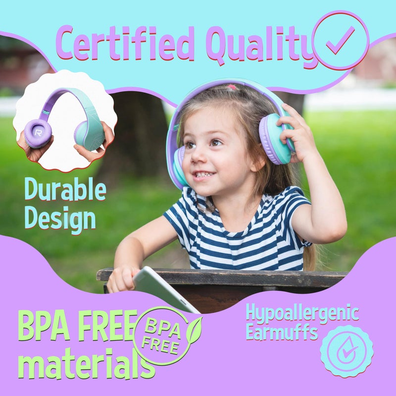 PowerLocus Kids Headphones Over-Ear, Bluetooth Wireless Headphones for Kids,with Microphone, Safe 85DB Volume Limited, Foldable with Carry Case, Audio Cable, Micro SD mode for Online Classes,PC,Phones - Image 3
