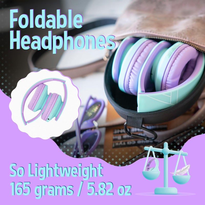 PowerLocus Kids Headphones Over-Ear, Bluetooth Wireless Headphones for Kids,with Microphone, Safe 85DB Volume Limited, Foldable with Carry Case, Audio Cable, Micro SD mode for Online Classes,PC,Phones - Image 4