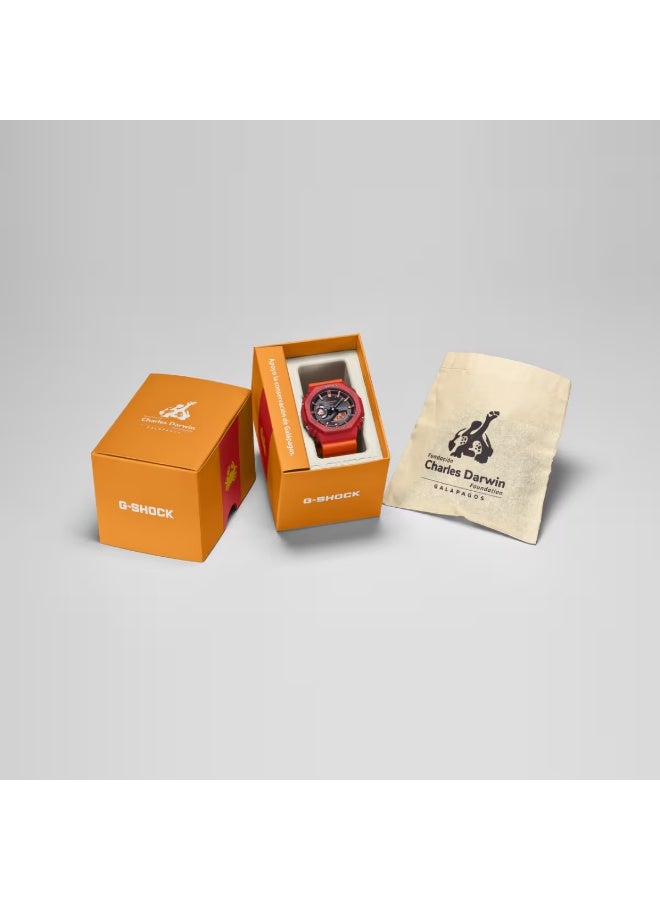 G-SHOCK ساعة شمسية تناظرية-رقمية "مؤسسة تشارلز داروين" GA‑B2100DF‑4ADR، 48.5 مم بقلادة سوداء وحافة حمراء، علبة وحزام من الكربون/الراتنج الحيوي، مقاومة للماء حتى 200 م - Image 3