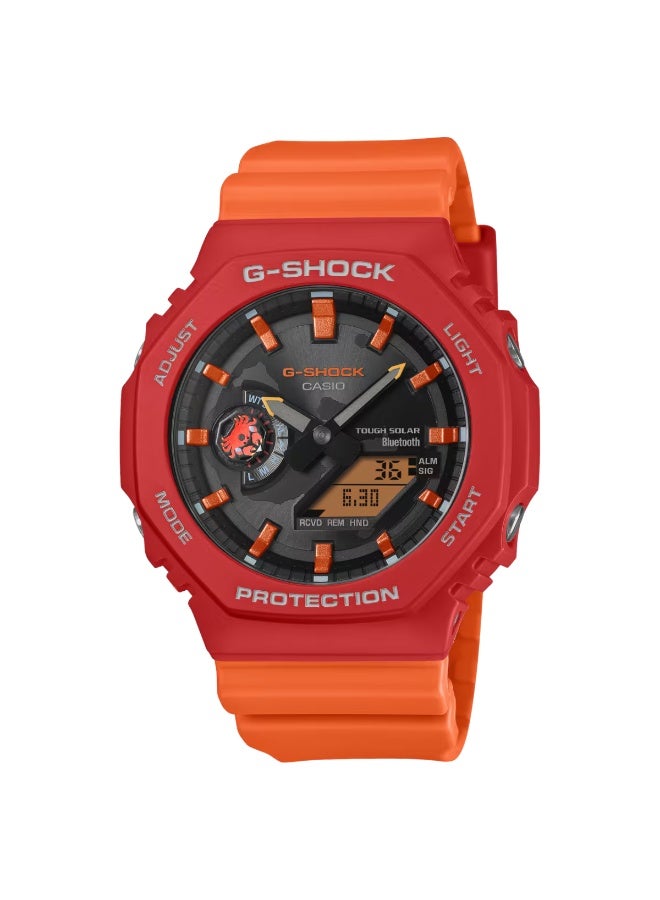 G-SHOCK ساعة شمسية تناظرية-رقمية "مؤسسة تشارلز داروين" GA‑B2100DF‑4ADR، 48.5 مم بقلادة سوداء وحافة حمراء، علبة وحزام من الكربون/الراتنج الحيوي، مقاومة للماء حتى 200 م - Image 1