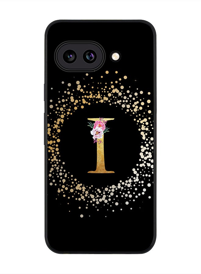 Stylizedd For Google Pixel 9a Case,Slim fit Camera Protection, Shockproof Thin Phone cover  - Custom Monogram Floral - I ( Black )