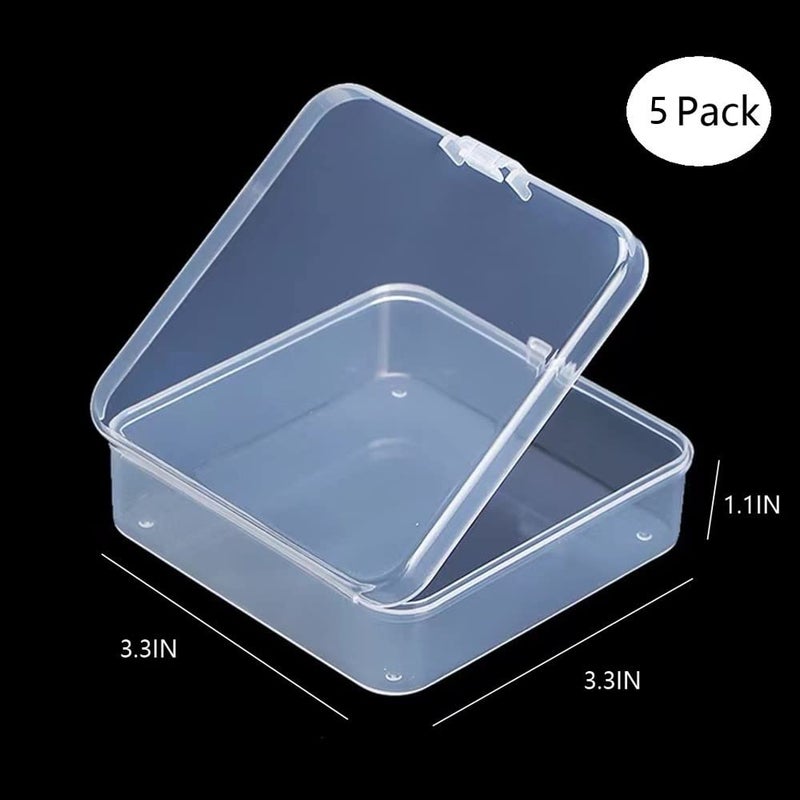 DKAOVH 5 Pack Clear Plastic Beads Storage Containers Box with Hinged Lid for Beads and More (3.3 x 3.3 x 1.1 Inch) - Image 2