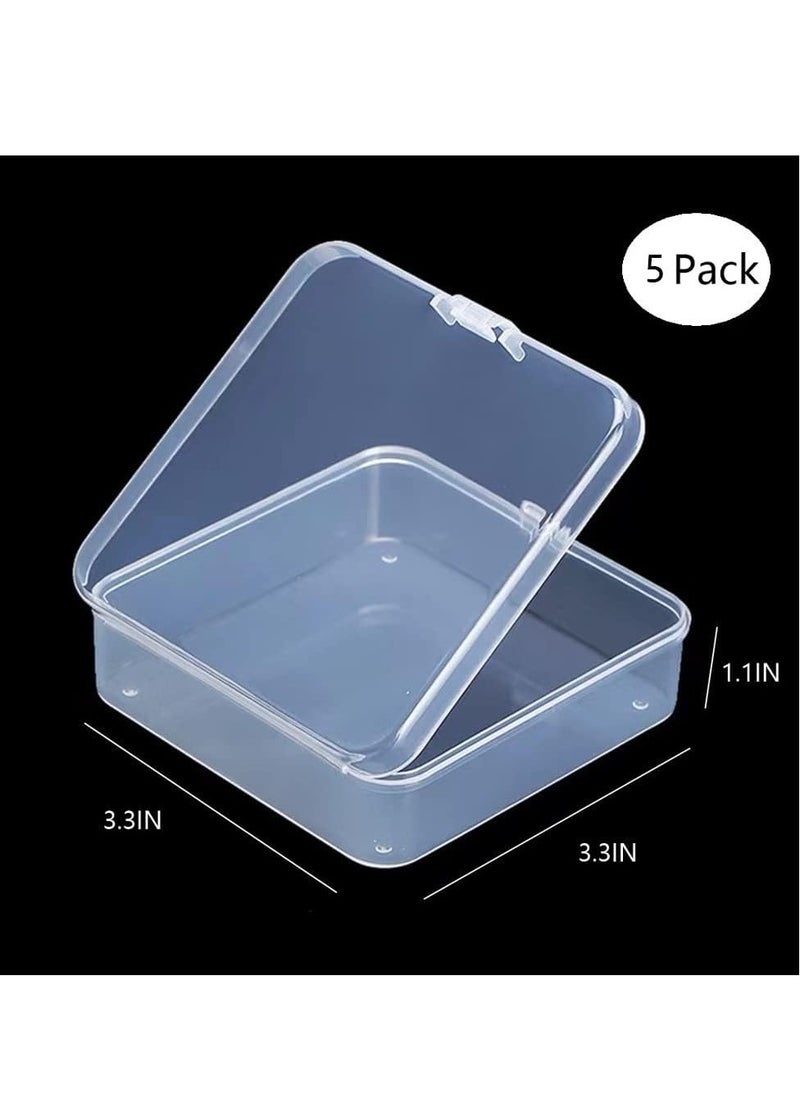 DKAOVH 5 Pack Clear Plastic Beads Storage Containers Box with Hinged Lid for Beads and More (3.3 x 3.3 x 1.1 Inch)  - Image 2