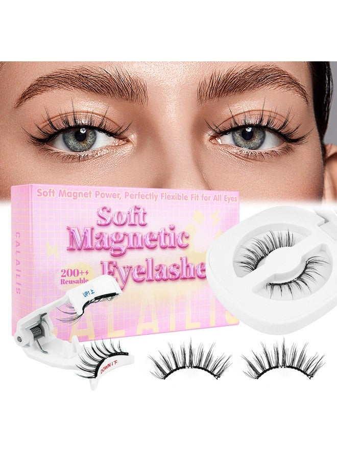 CALAILIS Magnetic Eyelashes with Applicator Soft Magnetic Lashes Natural Look Reusable Magnetic Eyelashes without Eyeliner No Glue Needed Soft Eyelashes Magnetic Lashes for All Day Comfort (RC01) - Image 1