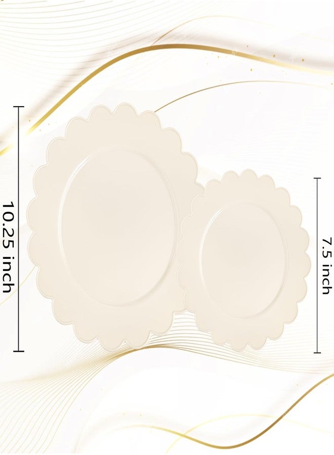 supernal 100pcs Ivory Plastic Plates Fancy Disposable Scalloped Plates for Party Heavy Duty for Party,Wedding,Brthdays Bridal Shower Plate Include 50 Plastic Dinner & Dessert Plate - Image 2