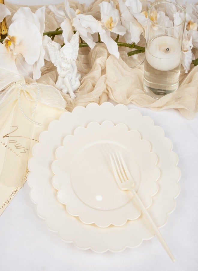 supernal 100pcs Ivory Plastic Plates Fancy Disposable Scalloped Plates for Party Heavy Duty for Party,Wedding,Brthdays Bridal Shower Plate Include 50 Plastic Dinner & Dessert Plate - Image 4
