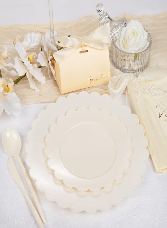 supernal 100pcs Ivory Plastic Plates Fancy Disposable Scalloped Plates for Party Heavy Duty for Party,Wedding,Brthdays Bridal Shower Plate Include 50 Plastic Dinner & Dessert Plate - Image 5