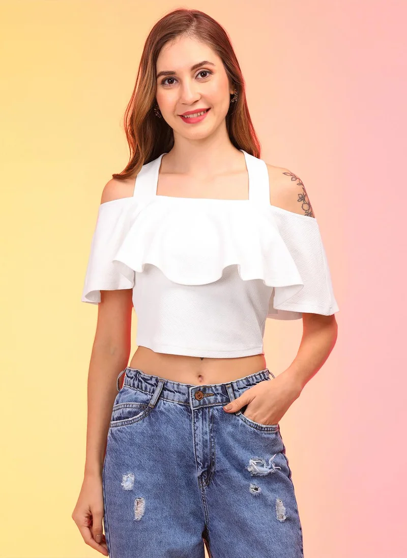 globus Globus Women White Off Shoulder Bardot Crop Top