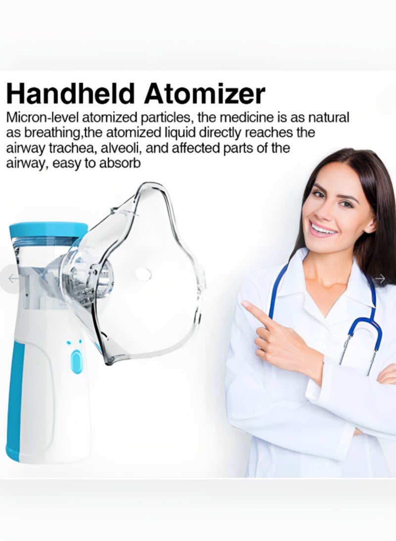 تنم جهاز نيبولايزر محمول (بخاخ الربو) - جهاز استنشاق صامت بالموجات فوق الصوتية للأطفال والكبار - جهاز تنفس يدوي لعلاج الربو والبرد - لون أزرق/أبيض - Image 3
