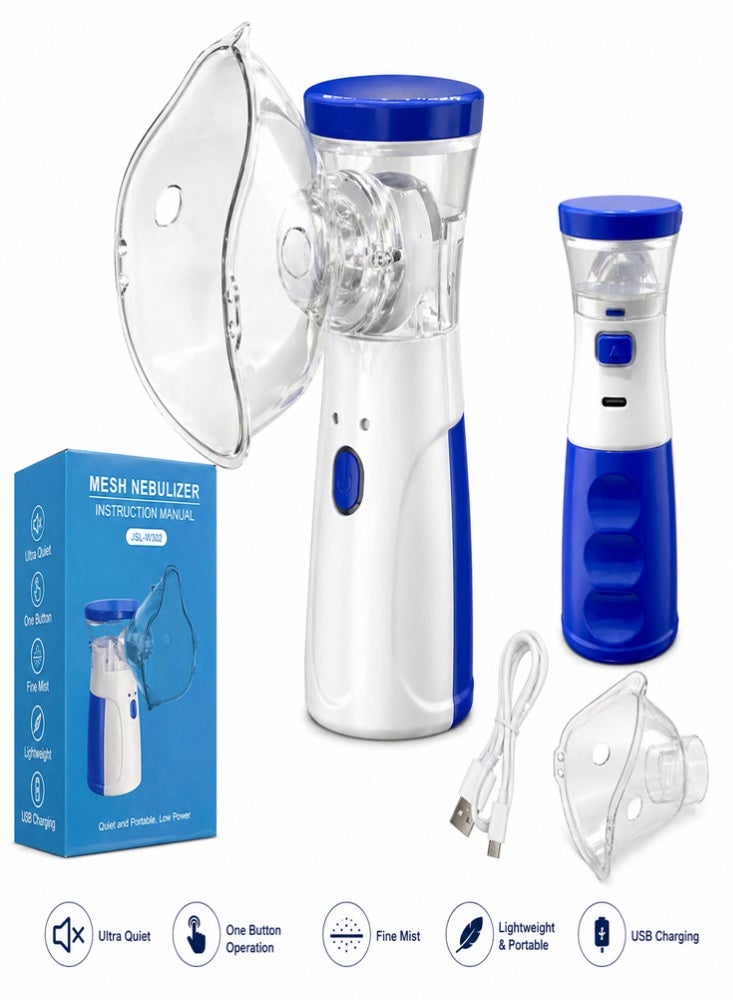TNM Portable Mesh Nebulizer Machine - Silent Ultrasonic Inhaler for Kids and Adults - Handheld Respiration Device for Asthma and Cold Relief - Blue/White - Image 2