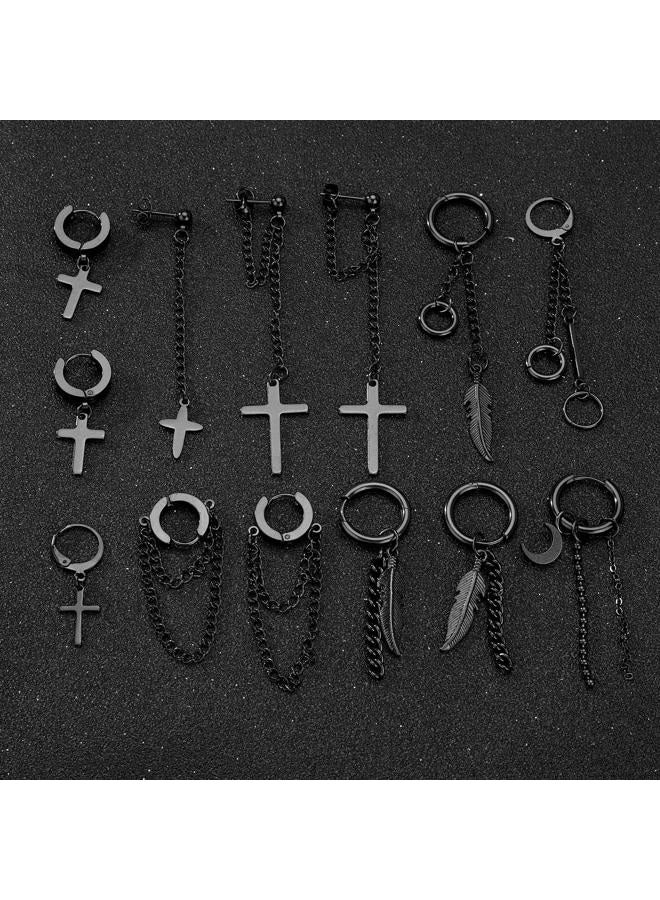 FIFATA 20 Pieces Chain Hoop Earrings Moon and Star Drop Earrings Cross Stainless Steel Hinged Pendant Eboy Earrings for Men Women, Stainless Steel, No Gemstone - Image 5