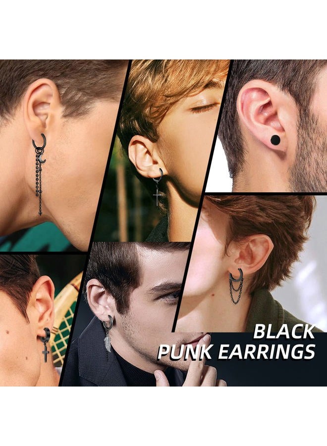 FIFATA 20 Pieces Chain Hoop Earrings Moon and Star Drop Earrings Cross Stainless Steel Hinged Pendant Eboy Earrings for Men Women, Stainless Steel, No Gemstone - Image 3