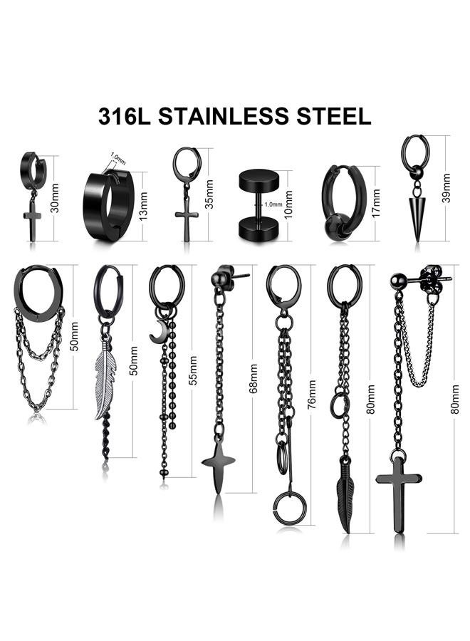 FIFATA 20 Pieces Chain Hoop Earrings Moon and Star Drop Earrings Cross Stainless Steel Hinged Pendant Eboy Earrings for Men Women, Stainless Steel, No Gemstone - Image 4