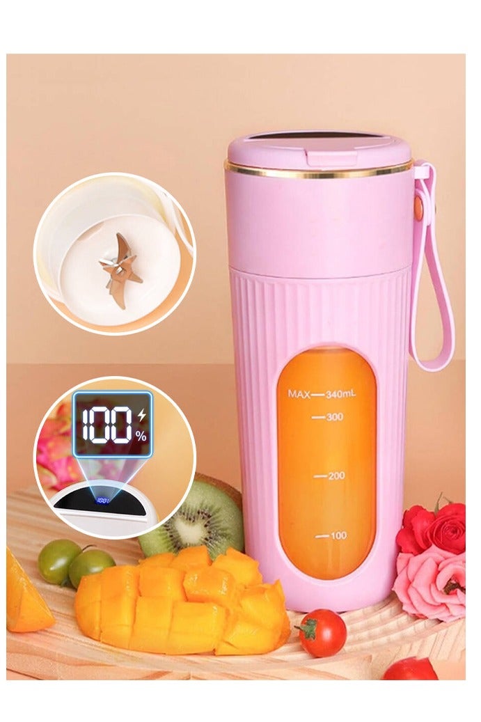 Leon Home Portable Rechargeable Blender | 340ml Large Cup | 14 Stainless Steel Blades | For Juice, Smoothie, Milkshake & Baby Food（Pink） - Image 1