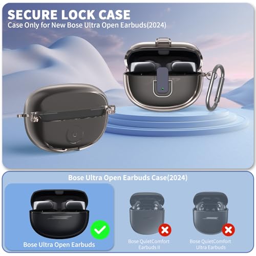 TUDIOW [Secure Lock] for Bose Ultra Open Earbuds Case(2024), TUDIOW Clear TPU Shockproof Protective Cover for Bose Open Ear Wireless Earbuds Accessories with Cleaning Kit & Keychain (Clear Grey) - Image 2