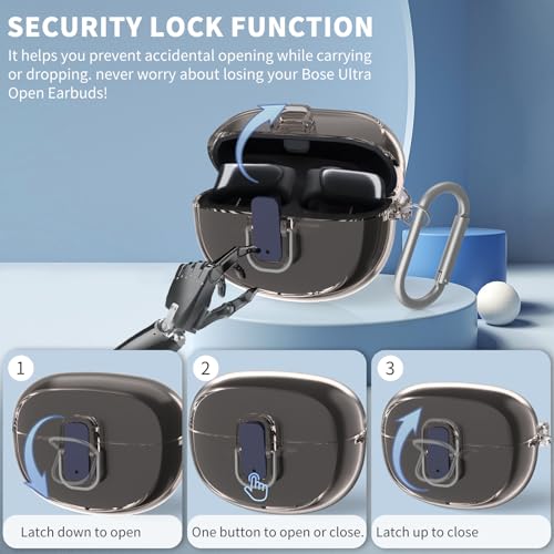 TUDIOW [Secure Lock] for Bose Ultra Open Earbuds Case(2024), TUDIOW Clear TPU Shockproof Protective Cover for Bose Open Ear Wireless Earbuds Accessories with Cleaning Kit & Keychain (Clear Grey) - Image 3