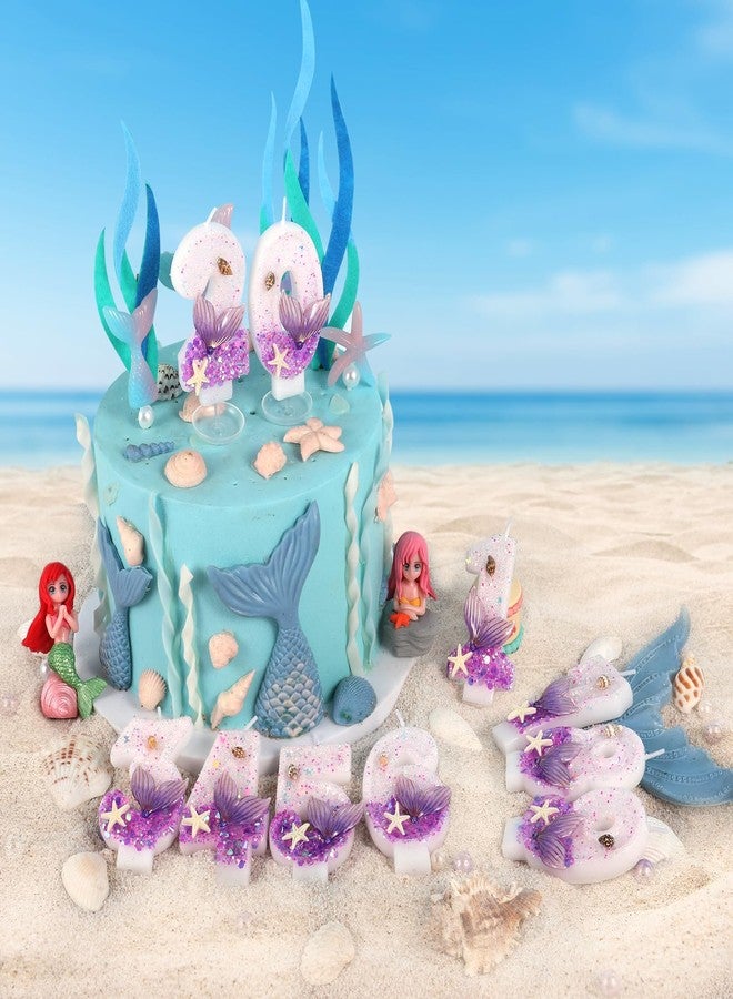 IDIJOLI Purple Number 4 Candles Mermaid Birthday Candle 4th Birthday Cake Topper Cupcake Decorations for Girls and Women Party Decor Anniversary Celebrations Supplies Favors - Image 4