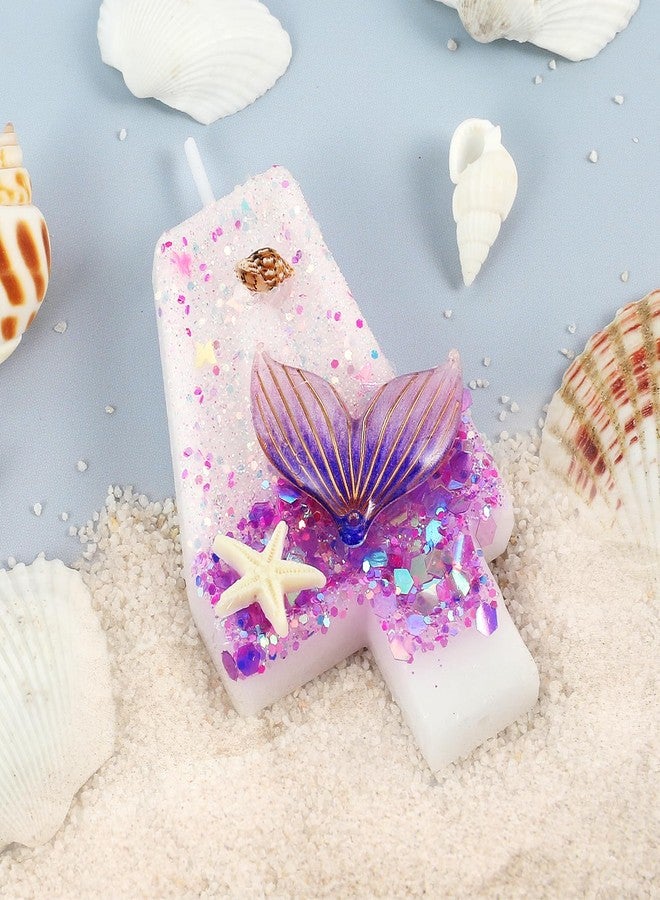 IDIJOLI Purple Number 4 Candles Mermaid Birthday Candle 4th Birthday Cake Topper Cupcake Decorations for Girls and Women Party Decor Anniversary Celebrations Supplies Favors - Image 2