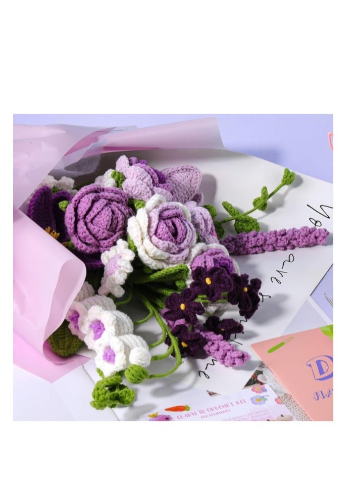 الواحة-TH مجموعة كروشيه للمبتدئين، مجموعة كروشيه باقة زهور وردية، مجموعة كروشيه للمبتدئين مع دروس فيديو خطوة بخطوة لهدية عيد الميلاد والذكرى السنوية وديكور المنزل (أرجواني) - Image 5