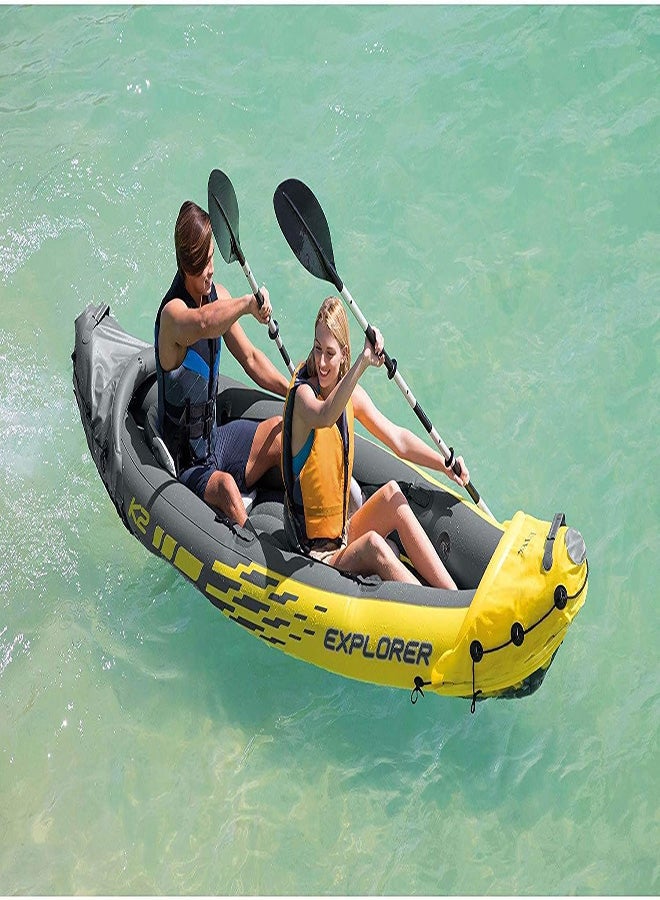 Intex 68307EP Explorer K2 Inflatable Kayak Set: Includes Deluxe 86in Aluminum Oars and High-Output Pump – SuperStrong PVC – Adjustable Seats with Backrest – 2-Person – 400lb Weight Capacity 16.25x13.50x23.13inch - Image 2