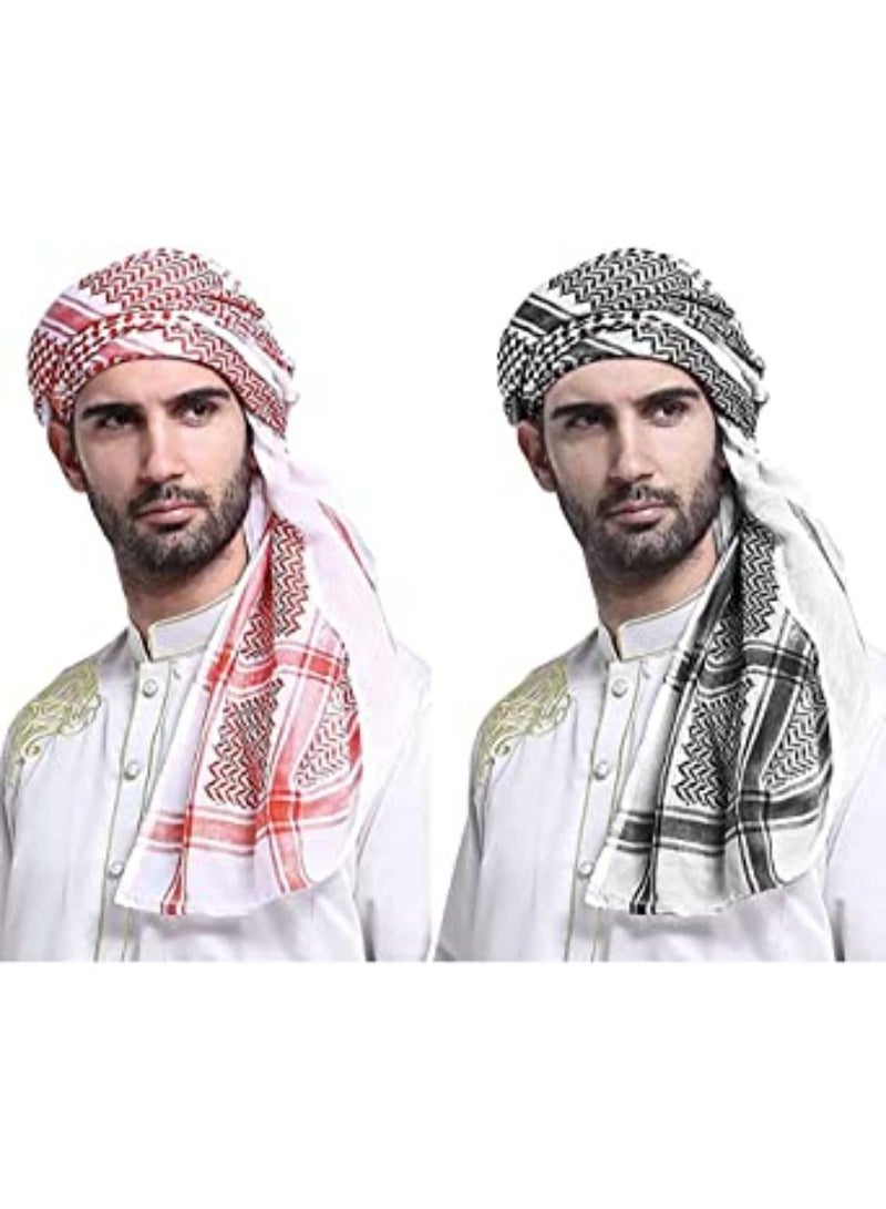 QUESERA Islamic Men Traditional Costumes Men Plaid Hat Head Scarf Turban Muslim - Image 1