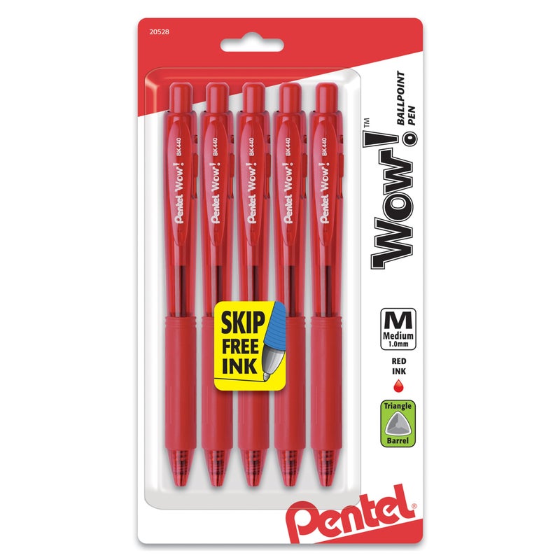Pentel قلم حبر جاف قابل للسحب من بنتل Wow!، (1.0 مم)، خط متوسط، حبر أحمر، عبوة من 5 (BK440BP5B) - Image 1