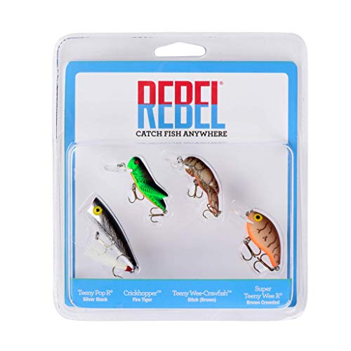 Rebel Lures Classic Critters Crankbait Fishing Lures 4-Pack, Includes 1 Teeny Pop-R, 1 Crickhopper, 1 Teeny Wee Crawfish, and 1 Teen Wee-R - Image 1