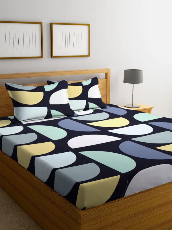 TARAIN COLLECTION Cotton Elastic Fitted Bedsheet with 2 Pillow Covers with King Size Bed with All Around Elastic Fitted 210 TC Supersoft | Bedsheet Size - 72x78+10 inches (Black & Grey) - Image 4