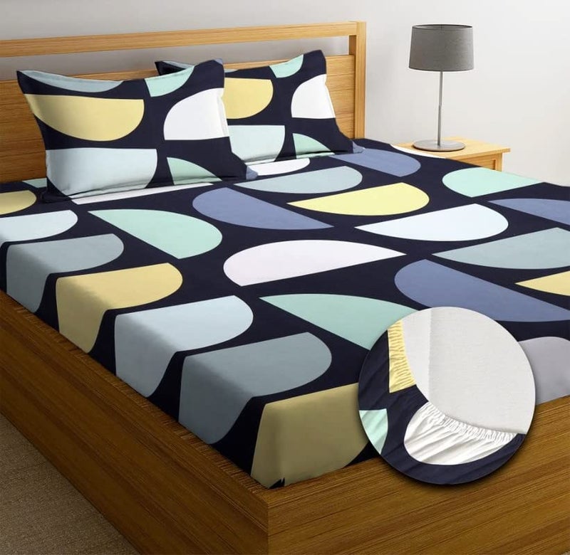 TARAIN COLLECTION Cotton Elastic Fitted Bedsheet with 2 Pillow Covers with King Size Bed with All Around Elastic Fitted 210 TC Supersoft | Bedsheet Size - 72x78+10 inches (Black & Grey) - Image 1