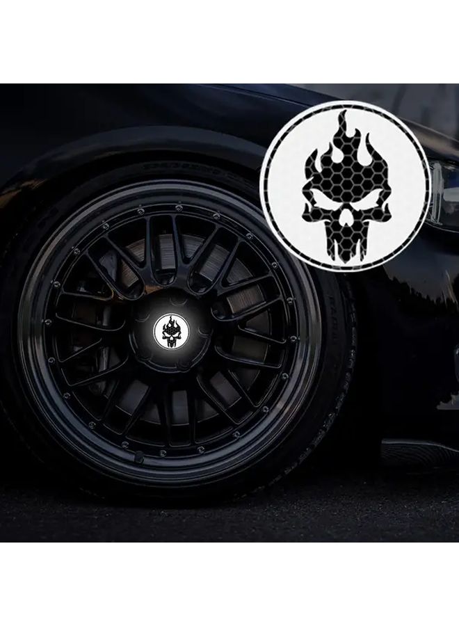 Blue Reflective Flame Skull Wheel Hub Stickers Hexagonal Edgy Design Self Adhesive Matte Vinyl Decal For Car Truck SUV Durable Plastic Glass Metal Surface Decoration Fashion Car Accessory Unique Gift Idea - Image 2