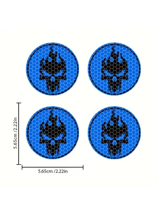 Blue Reflective Flame Skull Wheel Hub Stickers Hexagonal Edgy Design Self Adhesive Matte Vinyl Decal For Car Truck SUV Durable Plastic Glass Metal Surface Decoration Fashion Car Accessory Unique Gift Idea - Image 4