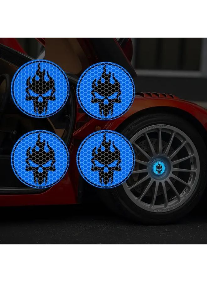 Blue Reflective Flame Skull Wheel Hub Stickers Hexagonal Edgy Design Self Adhesive Matte Vinyl Decal For Car Truck SUV Durable Plastic Glass Metal Surface Decoration Fashion Car Accessory Unique Gift Idea - Image 1