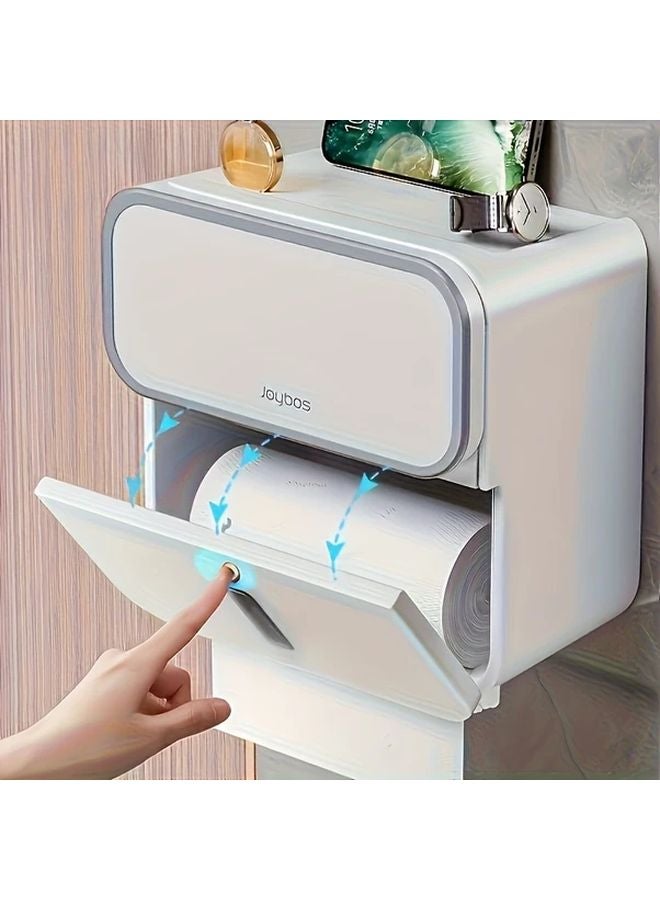 Smoke Gray Waterproof Wall Mounted Toilet Paper Holder With 3 Tier Storage No Drilling Required - Image 3