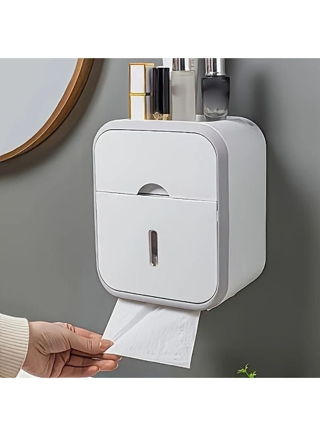 Smoke Gray Waterproof Wall Mounted Toilet Paper Holder With 3 Tier Storage No Drilling Required - Image 2