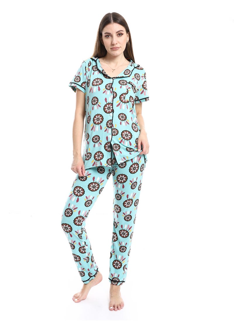 Caesar - Women Pajama Set With Pants And Button Design - Image 1