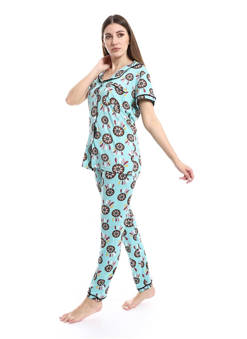 Caesar - Women Pajama Set With Pants And Button Design - Image 1