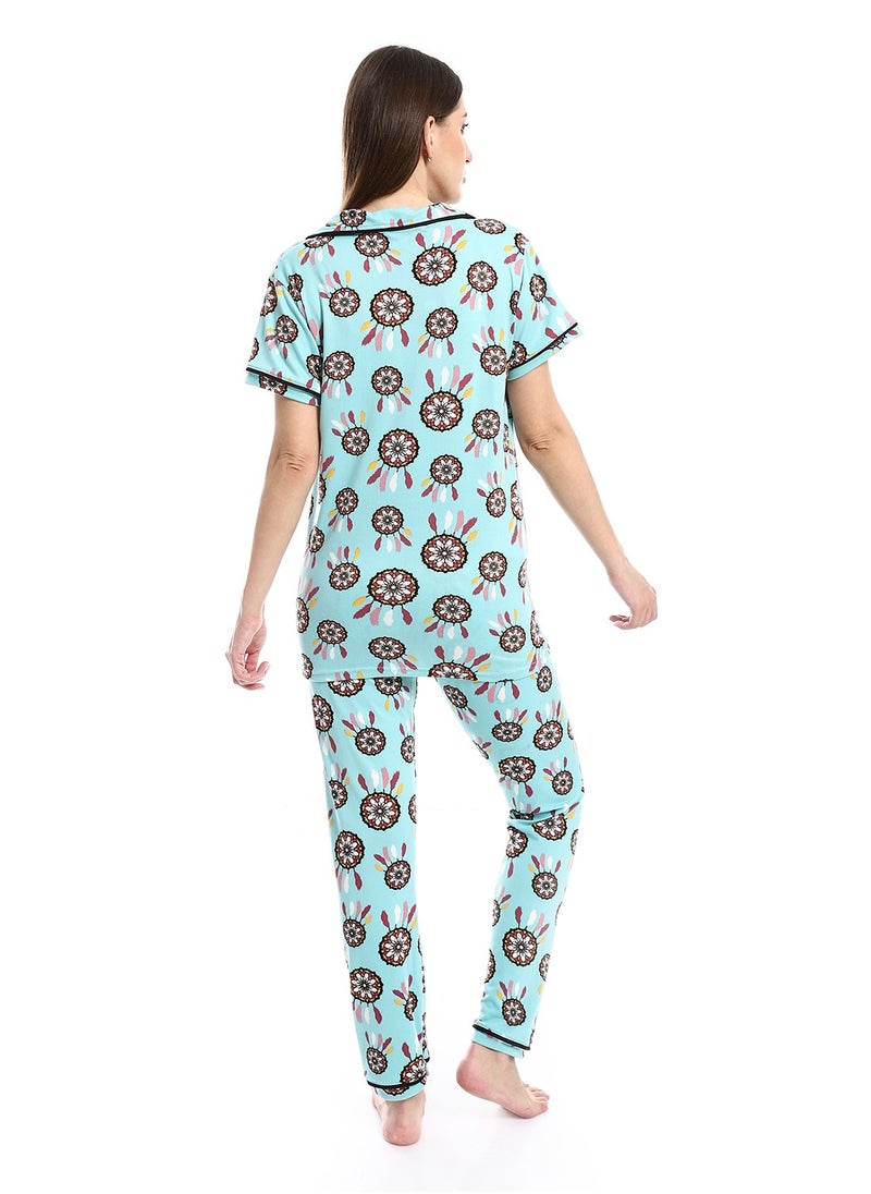 Caesar - Women Pajama Set With Pants And Button Design - Image 1