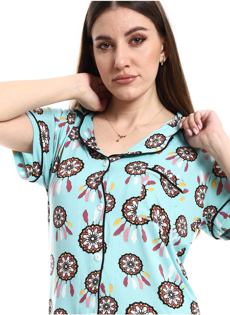 Caesar - Women Pajama Set With Pants And Button Design - Image 1