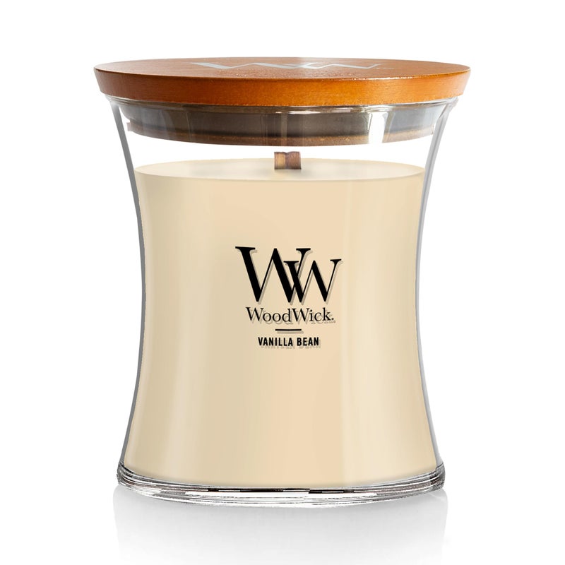WoodWick Vanilla Bean Holiday Candle Gifts for Women and Men, 9.7 oz Medium Hourglass Candle with Crackling Wick - Image 1
