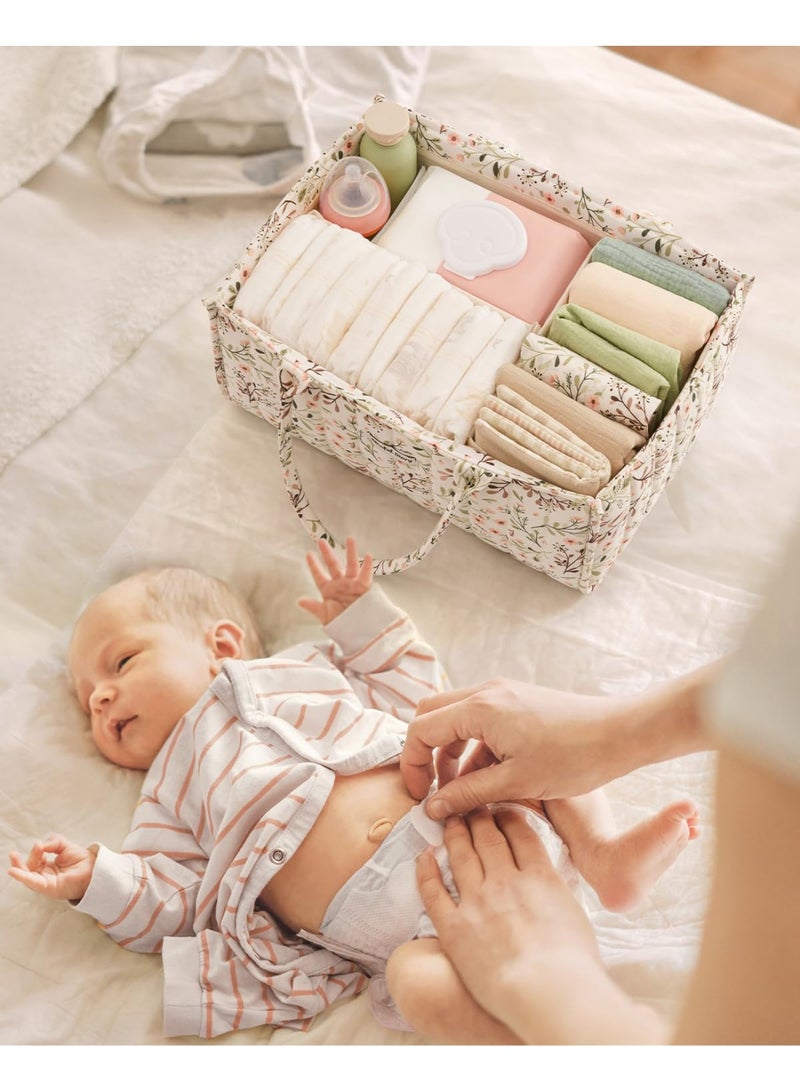 She&Little Baby Organizer, Diaper Caddies, Baby Basket, Pastoral Daisy Diaper Caddy Organizer, Large Capacity Wet, Dry Separation Design, Portable Handle & Removable Dividers, Multifunctional Storage Basket for Newborn Essentials - Image 5