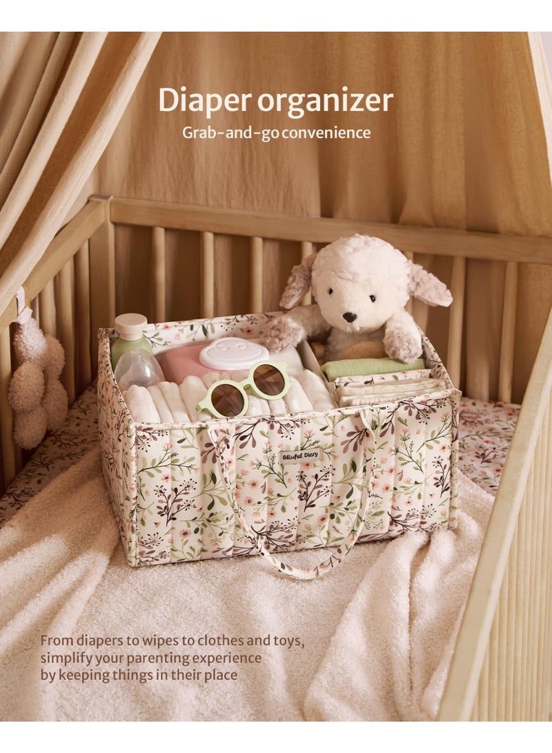 She&Little Baby Organizer, Diaper Caddies, Baby Basket, Pastoral Daisy Diaper Caddy Organizer, Large Capacity Wet, Dry Separation Design, Portable Handle & Removable Dividers, Multifunctional Storage Basket for Newborn Essentials - Image 4