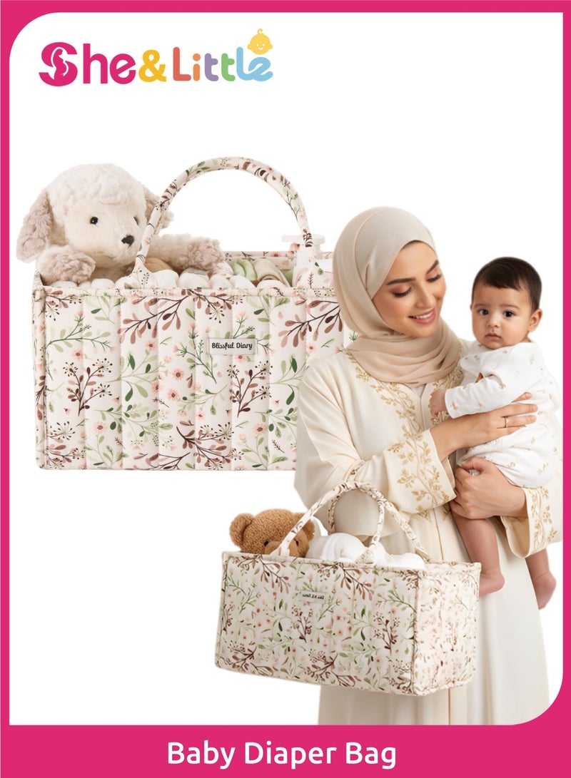 She&Little Baby Organizer, Diaper Caddies, Baby Basket, Pastoral Daisy Diaper Caddy Organizer, Large Capacity Wet, Dry Separation Design, Portable Handle & Removable Dividers, Multifunctional Storage Basket for Newborn Essentials - Image 1