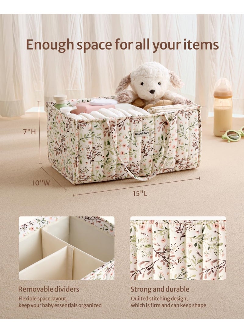 She&Little Baby Organizer, Diaper Caddies, Baby Basket, Pastoral Daisy Diaper Caddy Organizer, Large Capacity Wet, Dry Separation Design, Portable Handle & Removable Dividers, Multifunctional Storage Basket for Newborn Essentials - Image 3