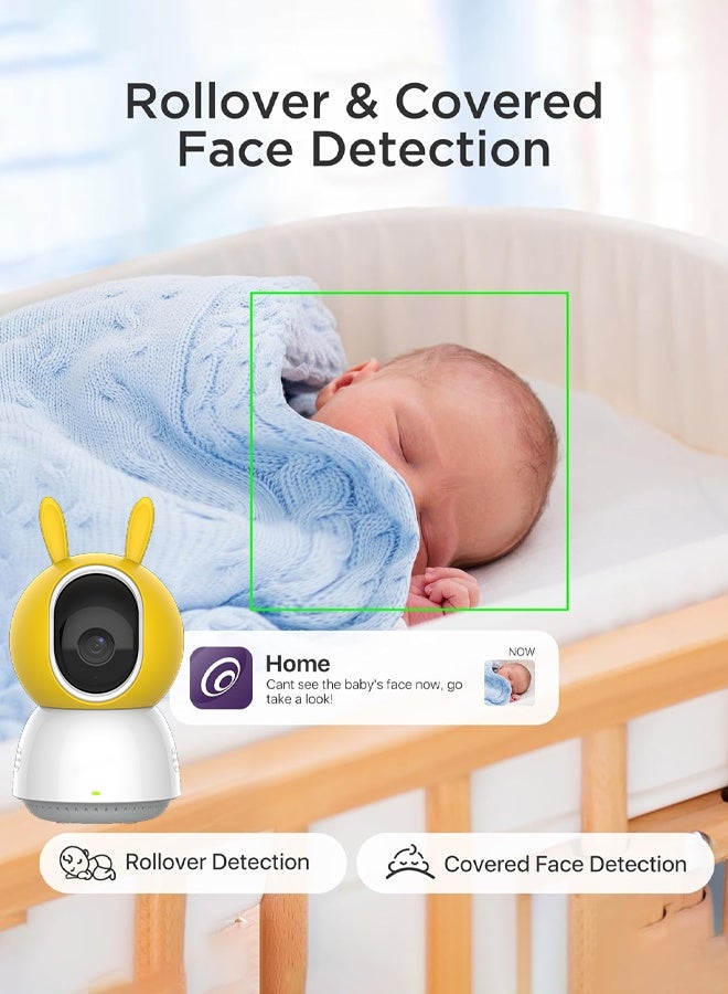 Pettena Baby monitor, baby monitor with automatic face tracking, can be connected to mobile phones, ultra-high-definition baby monitor with 360° no blind spots. - Image 1
