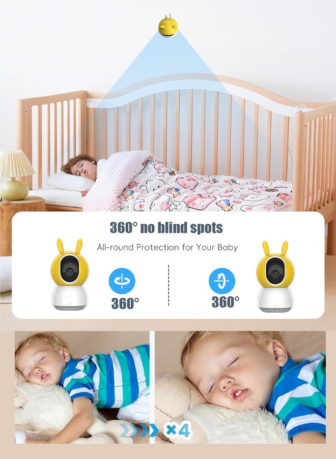 Pettena Baby monitor, baby monitor with automatic face tracking, can be connected to mobile phones, ultra-high-definition baby monitor with 360° no blind spots. - Image 3