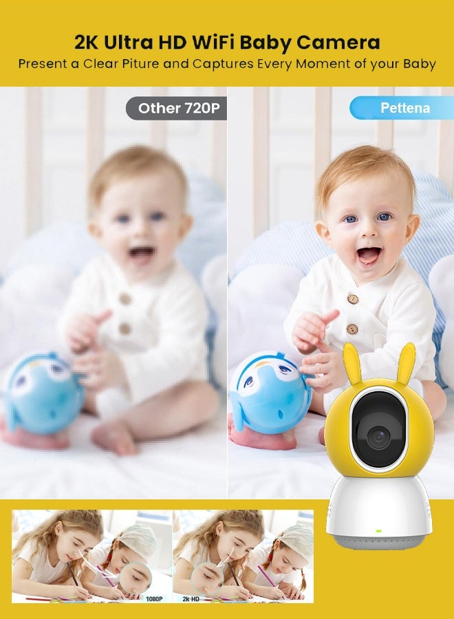 Pettena Baby monitor, baby monitor with automatic face tracking, can be connected to mobile phones, ultra-high-definition baby monitor with 360° no blind spots. - Image 4